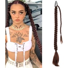 Esperer Üçlü Örgülü Tokalı Bağlamalı At Kuyruğu - Çikolata Kahve