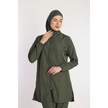 Kadın 23203 Büzgülü Paraşüt Tam Tesettür Mayo Haki