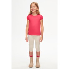 Fuşya Basic Kız Çocuk Sıfır Yaka Karpuz Kol Tişört