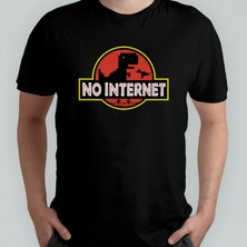 Pixxa No Internet Chrome Jurassic Park %100 Pamuklu Bisiklet Yaka T-Shirt Model 1