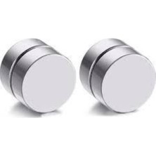 Takıconcept Gümüş Düz Yuvarlak Mıknatıslı Erkek Küpe 1 Çift 8mm Mıknatıs Çelik Manyetik