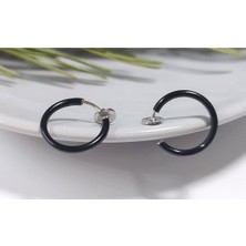 Takıconcept Çelik Siyah Renk Yaylı Sıkıştırmalı Halka Küpe, Kararma Yapmaz, 2 Li Set, 12 mm