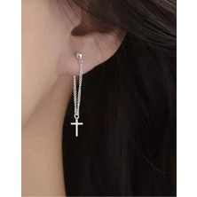 Takıconcept Haç Sallantılı Zincirli Çelik Top Küpe 2 Adet