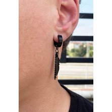 Takıconcept Deliksiz Siyah Renk Tüy Figürlü Çelik Unisex Küpe (Tek)