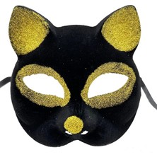 Exporanto Siyah Renk Gold Simli Süet Kaplama Kedi Maskesi 18 x 14  cm