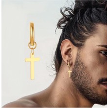 Takıconcept Deliksiz Sıkıştırma Çelik Haç Gold Renk Küpe