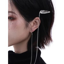Takıconcept Gothic Punk Küpeli Yan Toka, Zincirli Toka, Metal Yan Toka, Küpe