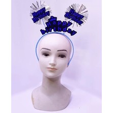 Exporanto Happy Birthday Yazılı Püsküllü Neon Mavi Renk Doğum Günü Tacı 22 x 19  cm