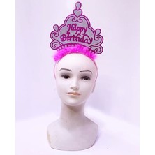 Exporanto Happy Birthday Neon Pembe Renk Doğum Günü Tacı 24 x 15  cm