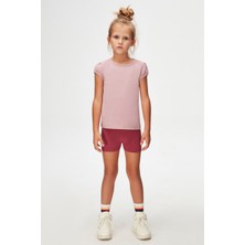 Gül Kurusu Basic Kız Çocuk Sıfır Yaka Karpuz Kol Tişört