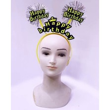 Exporanto Happy Birthday Püsküllü Neon Sarı Renk Doğum Günü Tacı 22 x 19  cm