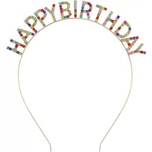 Rengarenk Kristal Taşlı Ekstra Lüks Gümüş Kaplama Happy Birthday Taç 16X17 cm