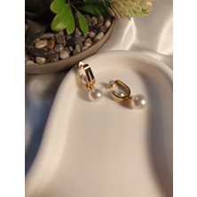 Stainless Steel Şık İnci Detaylı Çelik Küpe