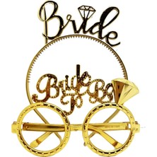 Exporanto Bride Yazılı Taç ve Bride To Be Yazılı Gözlük Seti Altın Renk