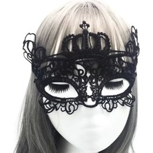 Exporanto Siyah Renk Dantel Kesim Dantel Işlemeli Balo Parti Maskesi 9 No