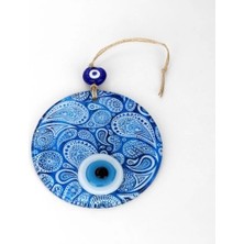 Ett Mavi Beyaz Cam Nazar Boncuğu, El Işçiliği Cam Duvar Süsü, Nazarlık Hediyelik Eşya