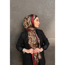 Hermes Vual Ipek Şal Leopar Desenli Bordo Siyah