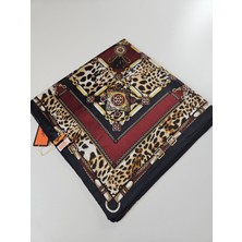 Hermes Vual Ipek Şal Leopar Desenli Bordo Siyah