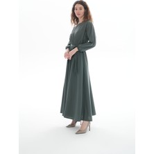 Blue Zade Tricone Mevlana Etek Tesettürlü Elbise