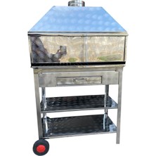 Paslanmaz Kömürlü Mangal 40 x 80  cm Bacalı Barbekü Çekmeceli Tekerlekli