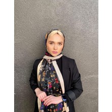 Gucci Vual Ipek Şal Papatya Desenli Krem  Siyah
