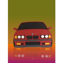 Strafor Bmw E36 Araba Duvar Süsü Strafor Tablo Duvar Aksesuarı Strafor Tablo E36 Tablo