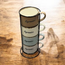 Standlı 4'lü Espresso Yazılı Renkli Kupa Seti