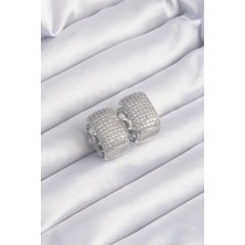Winwin Store Pirinç Gümüş Renk Zirkon Taşlı Minimal Halka Küpe