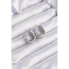 Winwin Store Pirinç Gümüş Renk Zirkon Taşlı Minimal Halka Küpe