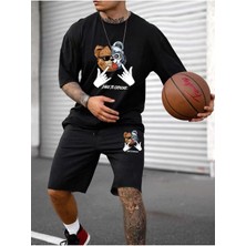 Yoho Sport Unısex Robot Ayı Baskılı Tişört Şort Takımı