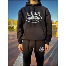 Yoho Sport Corteiz Yıldız Baskılı Unisex Hoodie Siyah Takım Sokak Giyim Tarzı