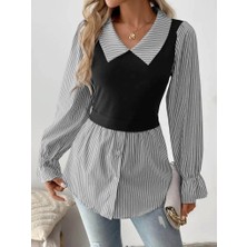 Kadın Uzun Kollu Yakalı Önden Düğmeli Ottoman Bluz