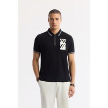 Avva Erkek Siyah Polo Yaka Baskılı %100 Pamuk Regular Fit T-Shirt A51Y1167