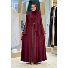 Bym Fashion Pelerin, Elbise Takım  ŞAL HEDİYE  3932 Bordo