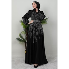 Giza Store Ikbal Taşlı Saten Abiye Siyah