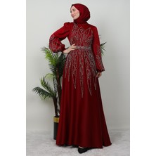 Giza Store Ikbal Taşlı Saten Abiye Bordo