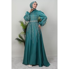 Giza Store Ikbal Taşlı Saten Abiye Mint