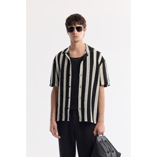 Avva Erkek Siyah Apaj Yaka Desenli Pamuklu Kısa Kol Comfort Fit Gömlek A51Y2108