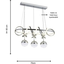 Kuzey Yemek Masası Krom Şeker Kumandalı ve Dimerli (Beyaz, Sarı, Gün Işığı) Ledli Salon Mutfak Oda Oturma Odası Hol Ledli  Avize SB-LD-408
