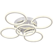 Eksen Krom 4+1 Kumandalı ve Dimerli (Beyaz, Sarı, Gün Işığı) Ledli Salon Mutfak Oda Oturma Odası Hol Ledli  Plafonyer  Avize SB-LD-506