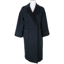 Blu Düşük Kol Dış Cep Kruvaze Manto