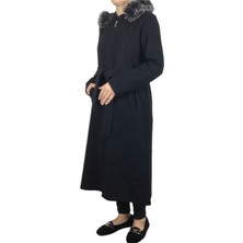 Ece Giyim Kadın Kapşonlu Beli Kuşaklı Cepli Kalın Keçe Kap