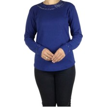 Ece Giyim Kadın Yakası ve Kolları Taşlı Spor Bluz