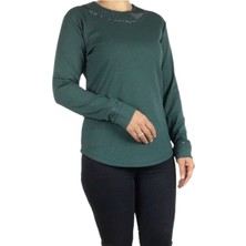 Ece Giyim Kadın Yakası ve Kolları Taşlı Spor Bluz