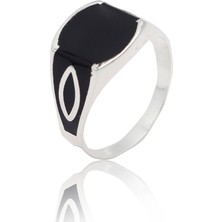 Midyat Nurtaş Gümüş Siyah Mineli Mekik Model 925 Ayar Gümüş Erkek Yüzük 201023721