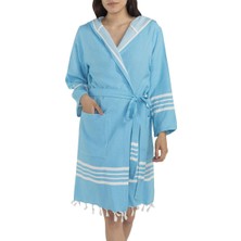 Lalay Krem Sultan Kapüşonlu Bornoz Turkuaz