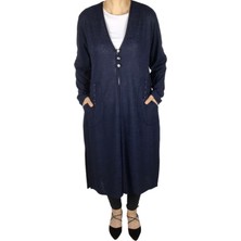 Ece Giyim Kadın Önü Üç Düğmeli Cepli Jakarlı Yazlık Uzun Hırka