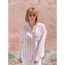 Leilaa Beyaz Pembe Çizgili Gömlek