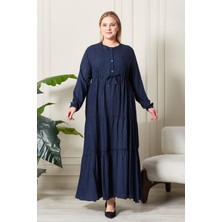 FERACE Kadın Büyük Beden Çıtır Kumaş Düğmeli Elbise