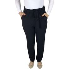 Kadın Beli Lastikli Kuşaklı Cepli Dar Paça Ayrobin Pantolon